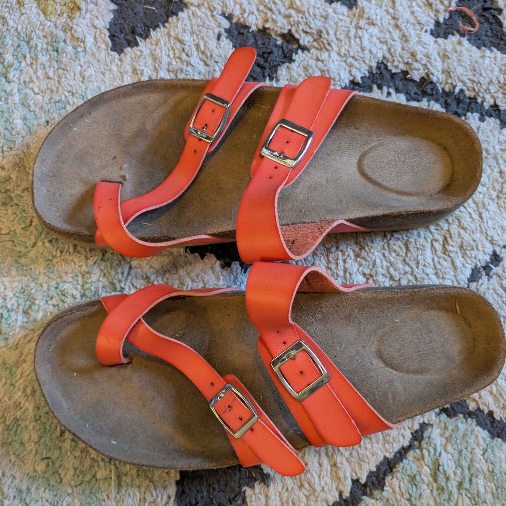 Orange Double Strap Buckle Sandals